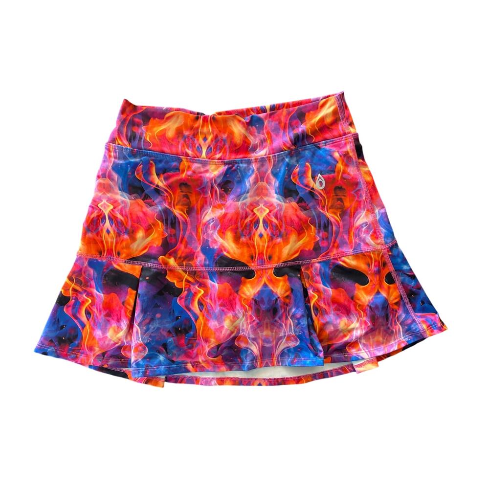 Dona Jo Athletic Skort Pickleball Tennis Colorful Vibrant Flame Print Pockets L